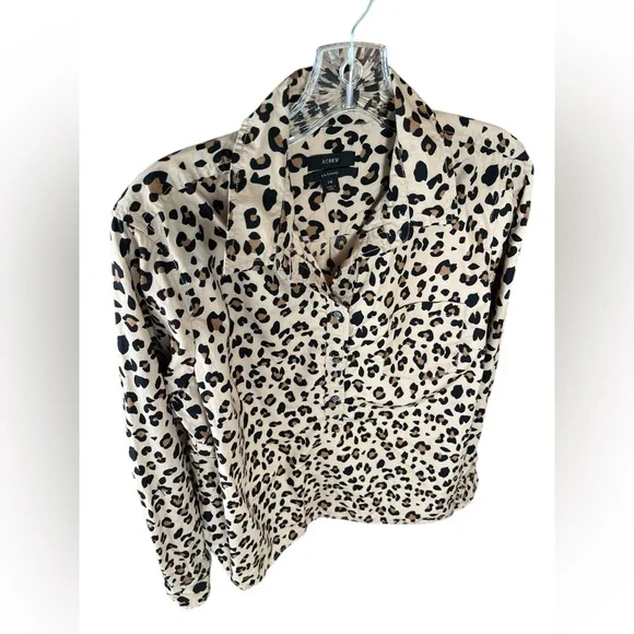 JCREW Leopard Print Popover Cotton Top Blouse Classic Animal Print 14 - Picture 4 of 7